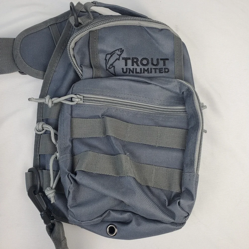 Trout Unlimited Gray Canvas Sling Pack Crossbody Bag w MOLLE Pockets NWOT